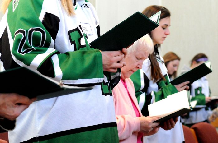 Hill-Murray Hockey Champs at Monastery Prayer with the Sisters
