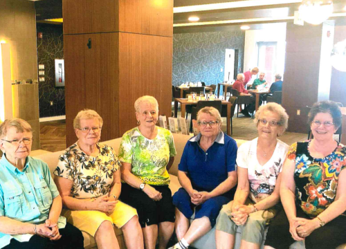 Sister Susan gathers with her adult siblings in 2019. Left to right are: Josephine, Sister Susan, Margaret, Patricia, Susan, and Mary.